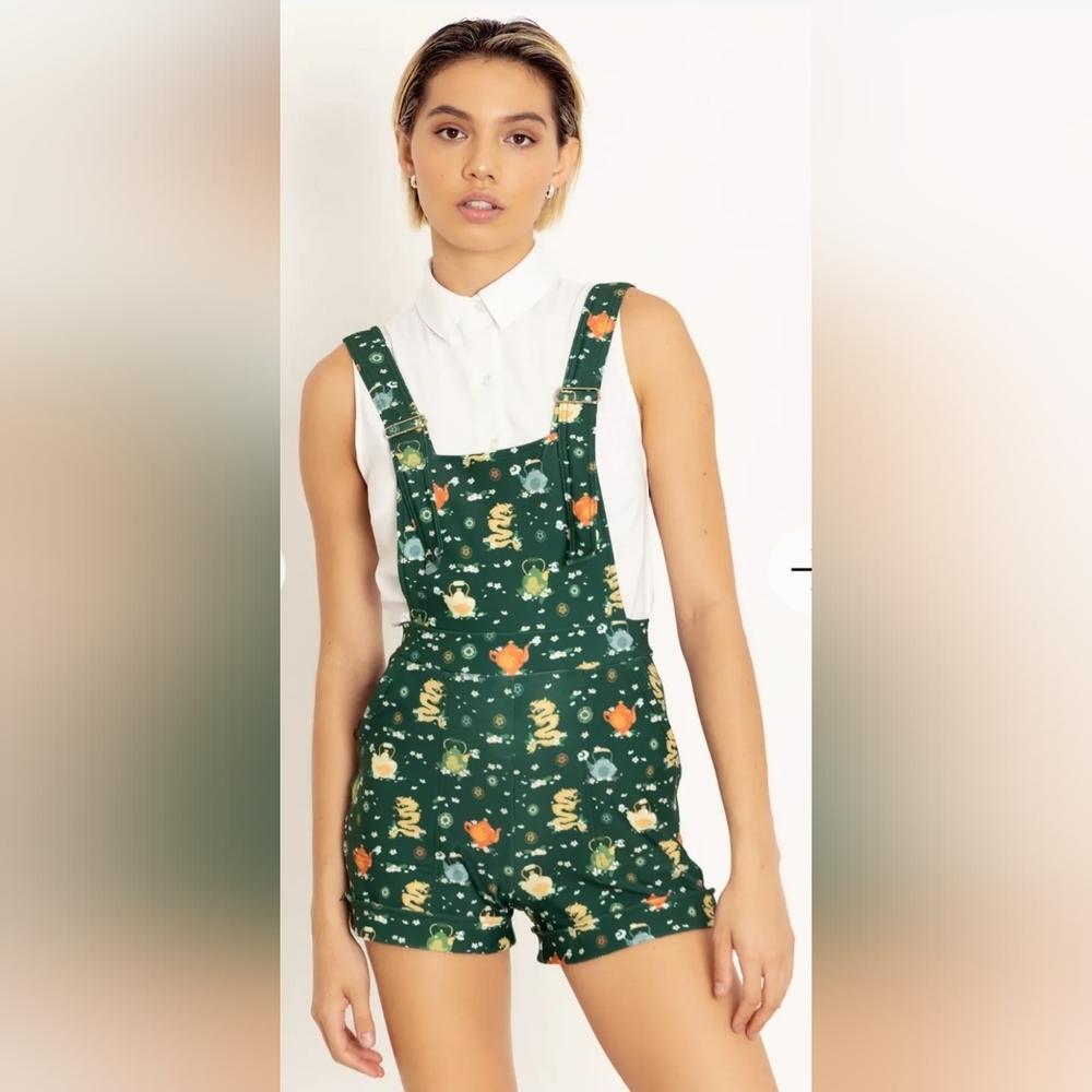 Blackmilk Clothing Jasmine Dragon Tea House Short Overalls - Size Medium